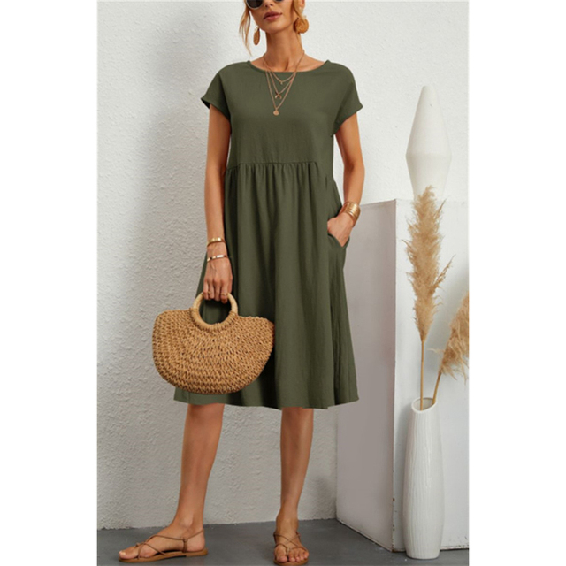 Women’s Midi Sundress with Short Sleeves – Casual Summer Everyday Dress