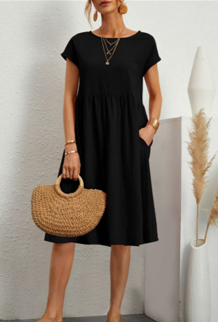 Women’s Midi Sundress with Short Sleeves – Casual Summer Everyday Dress