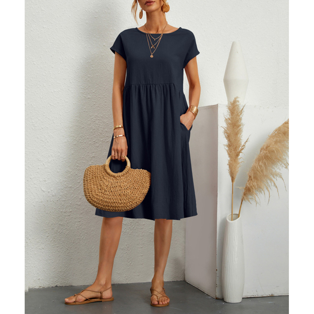 Women’s Midi Sundress with Short Sleeves – Casual Summer Everyday Dress