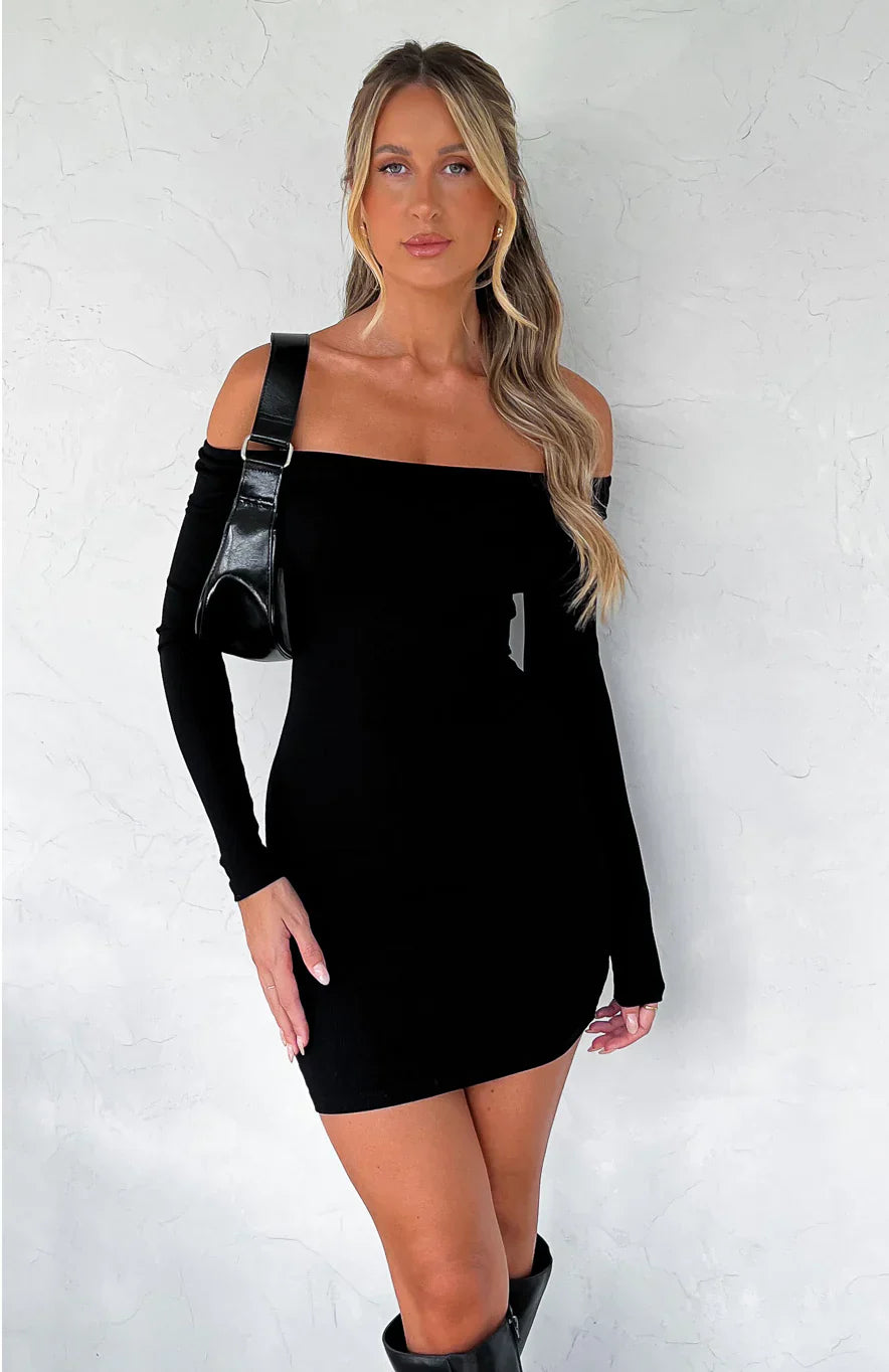 Women’s Off-Shoulder Bodycon Mini Dress – Elegant Long Sleeve Evening Party Dress