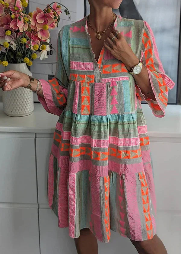 Women’s Patterned Midi Shirt Dress – Casual Holiday Style