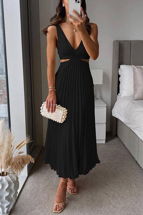 Women’s Pleated Midi Dress – V-Neck Wedding Guest Style