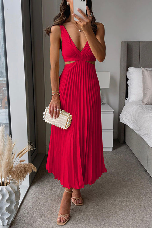 Women’s Pleated Midi Dress – V-Neck Wedding Guest Style