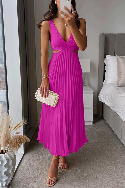 Women’s Pleated Midi Dress – V-Neck Wedding Guest Style