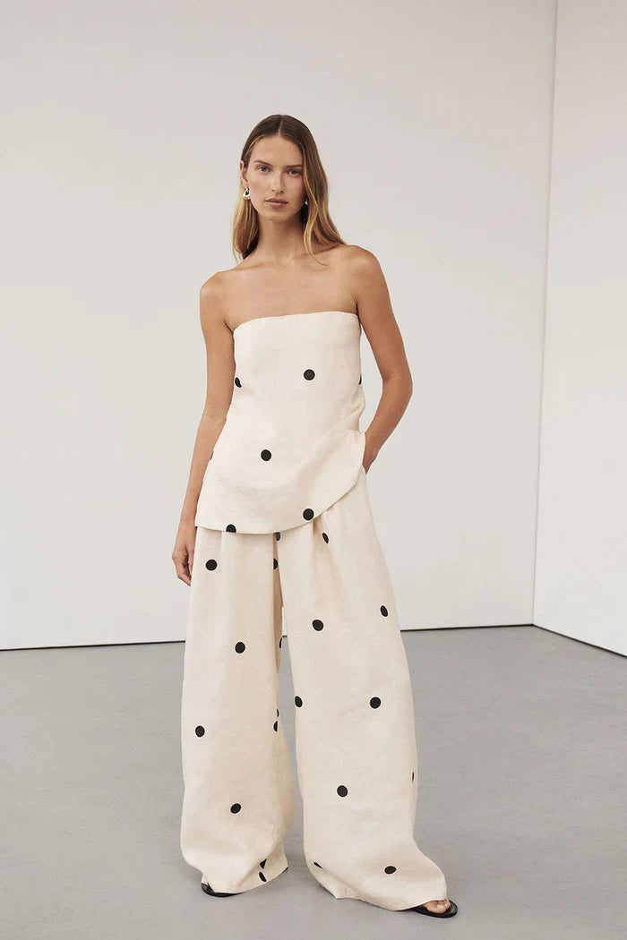 Women’s Polka Dot Wide-Leg Pants And Strapless Top Set