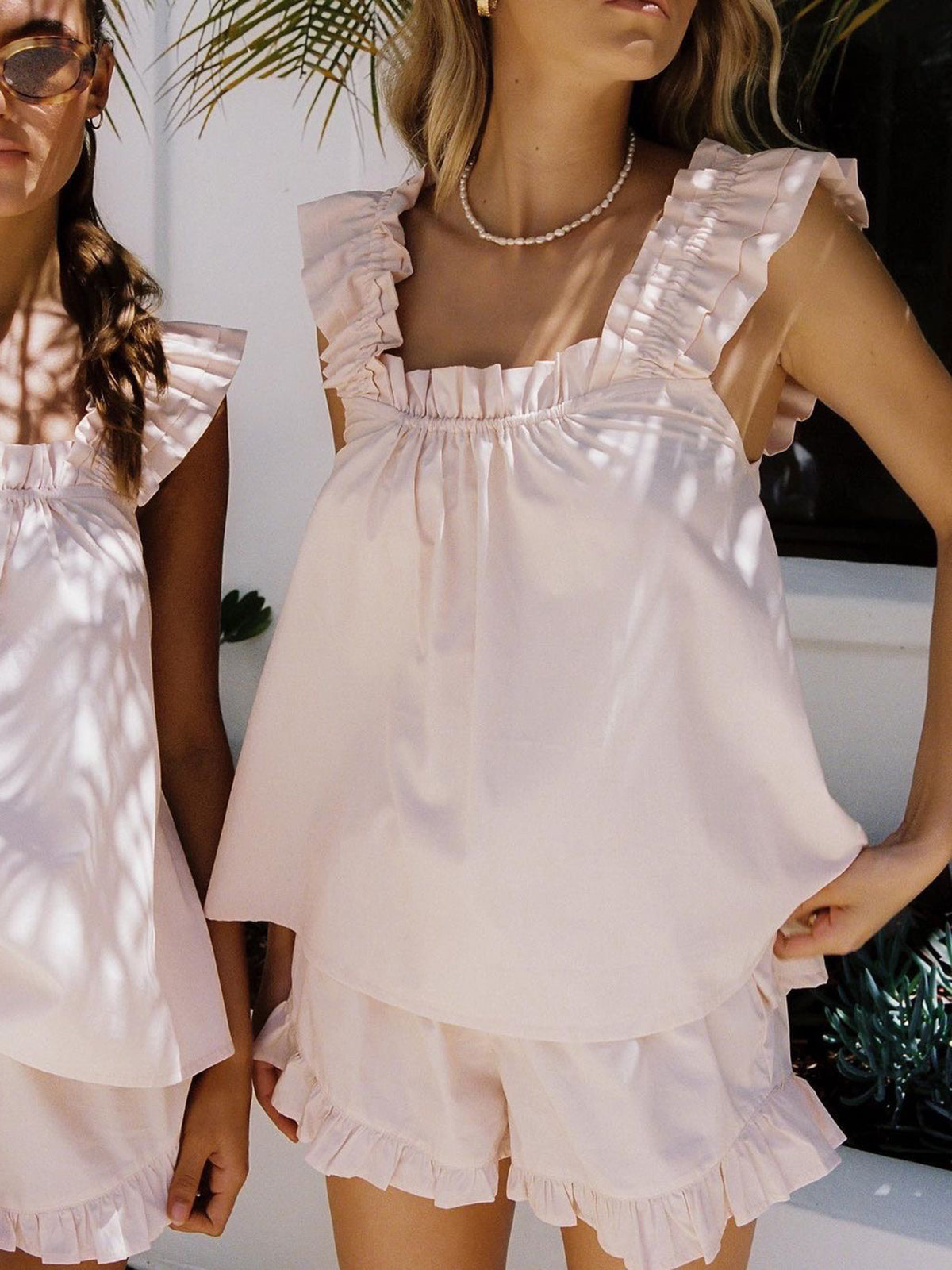 Women’s Ruffle Lounge Set – Sleeveless Top and Shorts