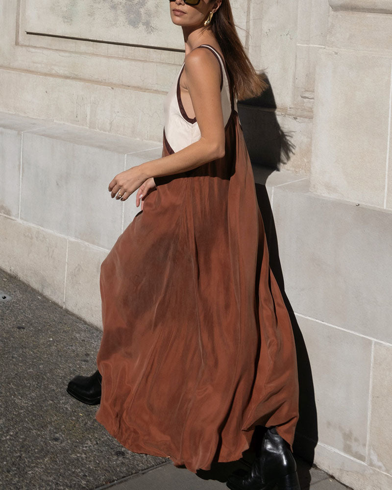 Women's Two Tone Sleeveless Casual V-Neck Maxi Dress