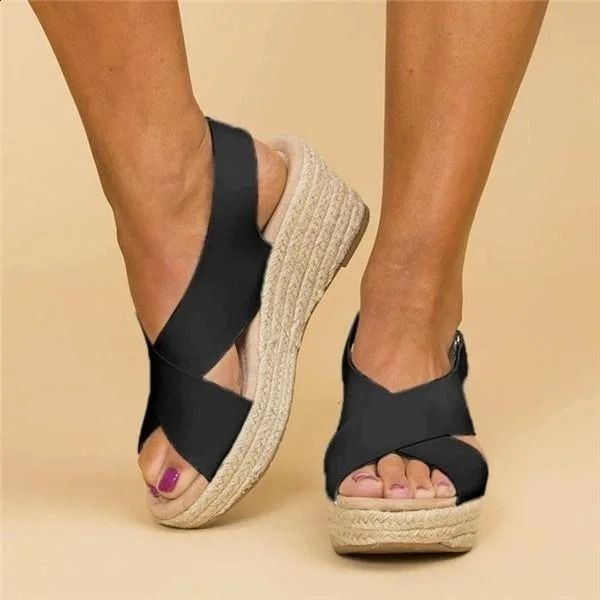 Women’s Wedge Sandals – Crisscross Straps – Espadrille Platform – Open Toe
