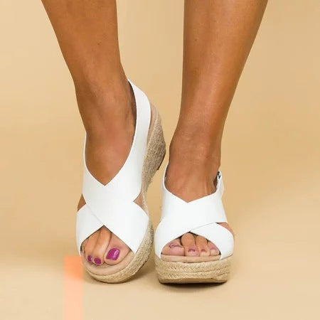 Women’s Wedge Sandals – Crisscross Straps – Espadrille Platform – Open Toe