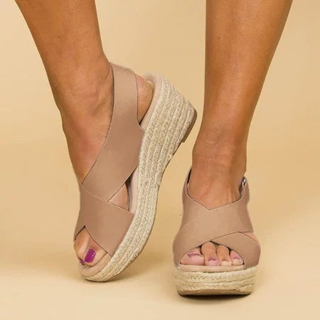 Women’s Wedge Sandals – Crisscross Straps – Espadrille Platform – Open Toe