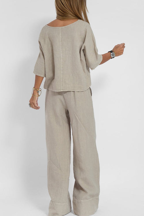 Women’s White Two-Piece Set – Wide-Leg Trousers & Relaxed Top