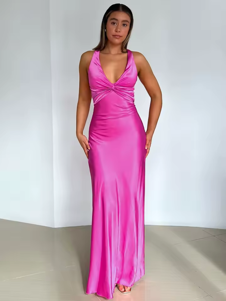 Women's Yellow Maxi Dress with Twist Front Detail – Spring, Summer