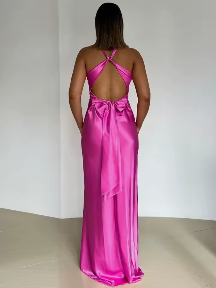 Women's Yellow Maxi Dress with Twist Front Detail – Spring, Summer