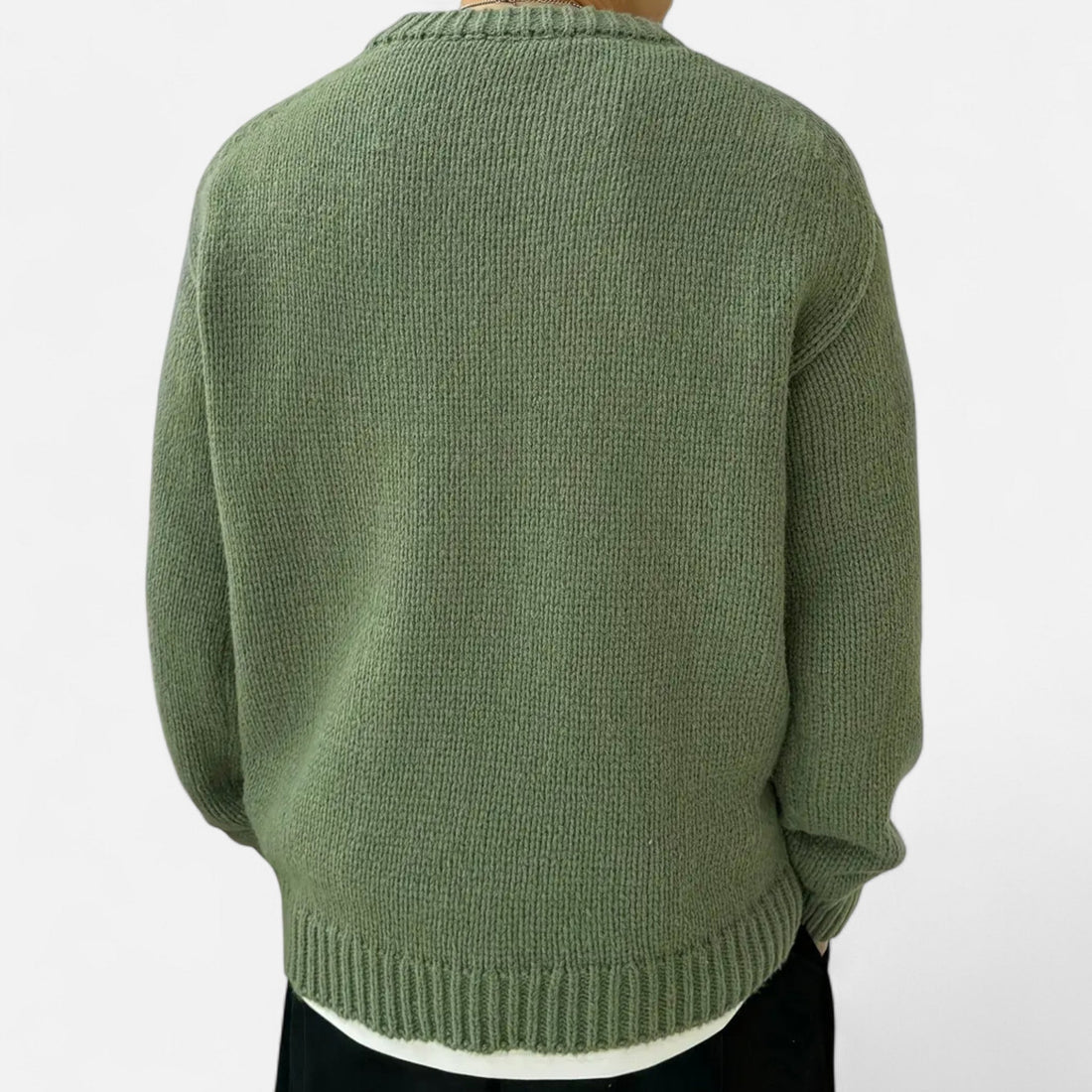 Men's Crew Neck Jumper - Long Sleeve - Ribbed Cuffs and Hem