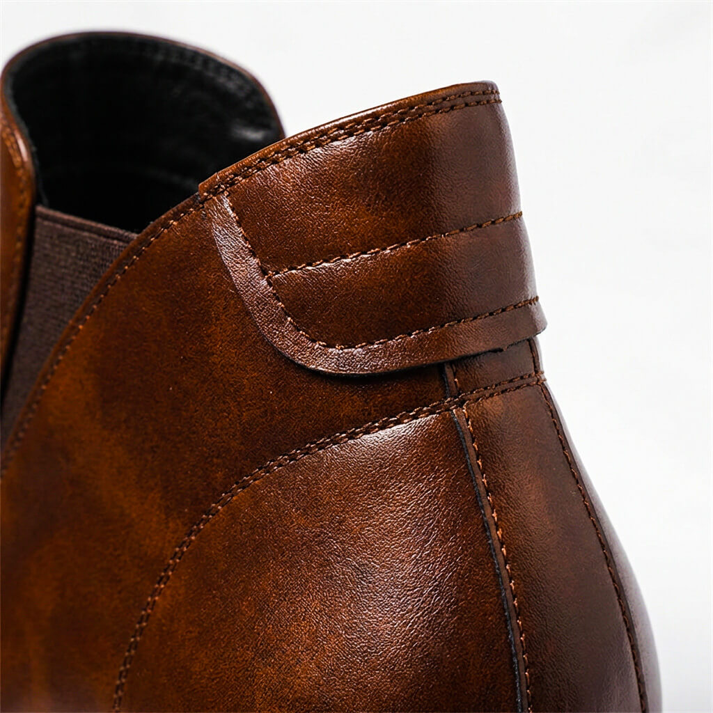 Men's Chelsea Boots - Pointed Toe Ankle Boot with Side Zip and Block Heel