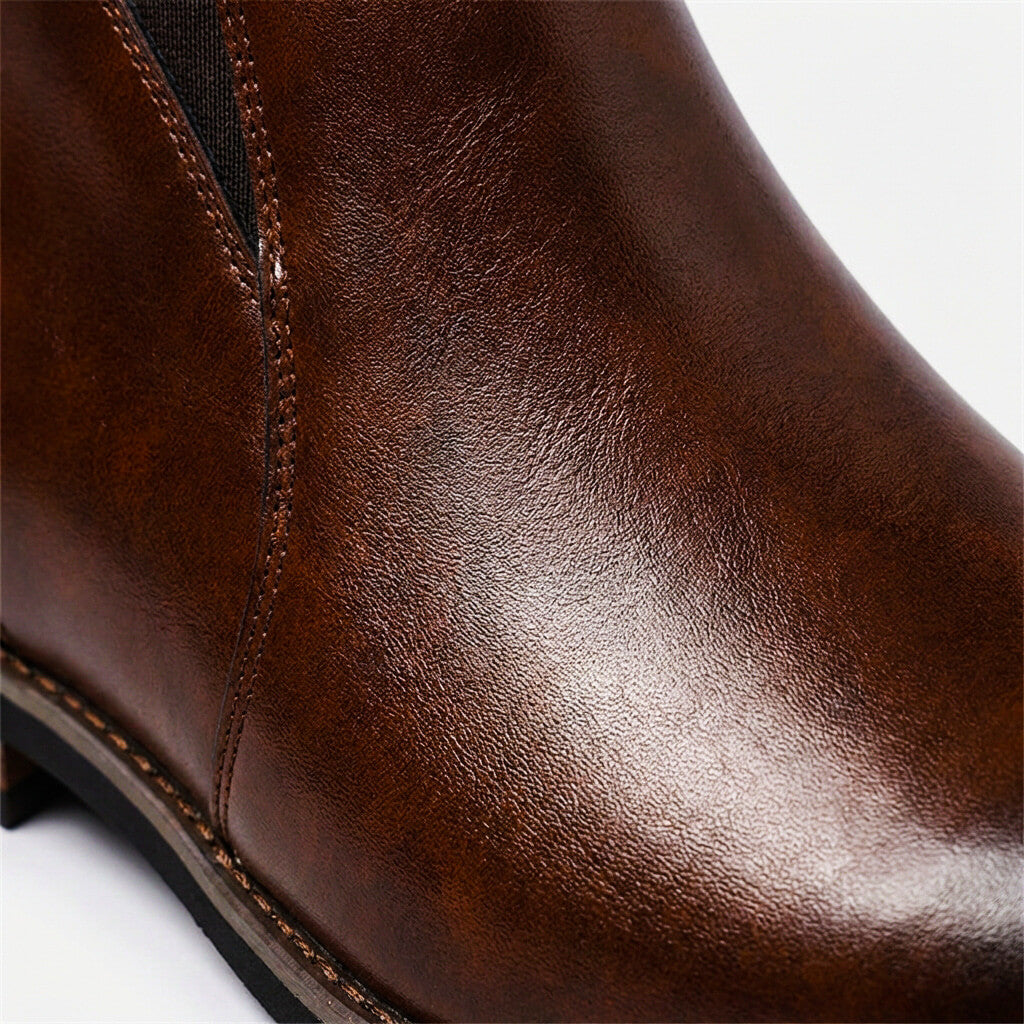 Men's Chelsea Boots - Pointed Toe Ankle Boot with Side Zip and Block Heel