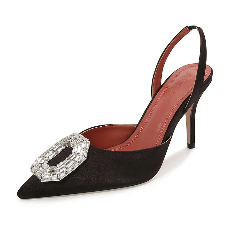 Women's Stiletto Heels - Crystal Buckle - Slingback - Pointed Toe