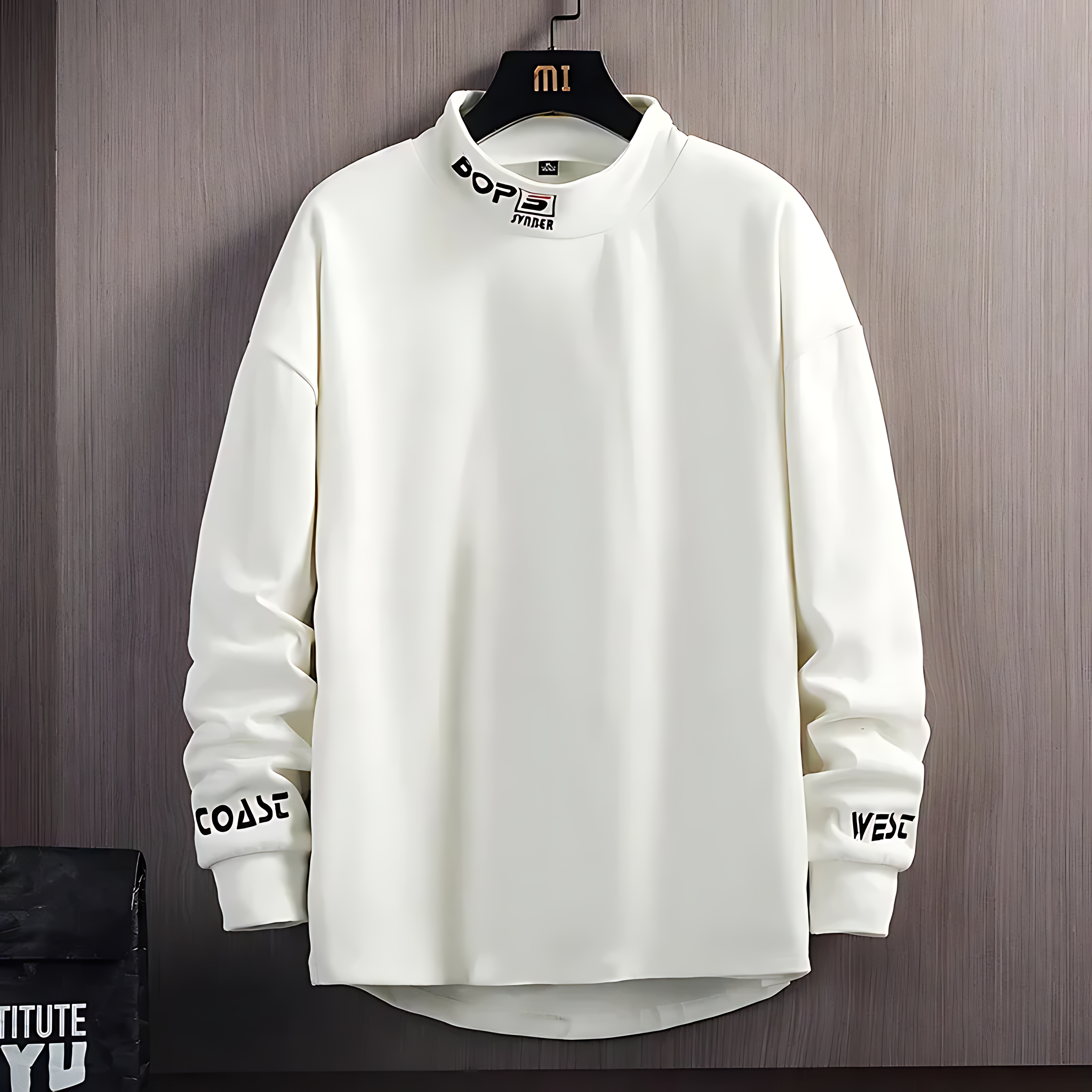 Men's Mock Neck Jumper - Graphic Print Cuffs - Relaxed Fit