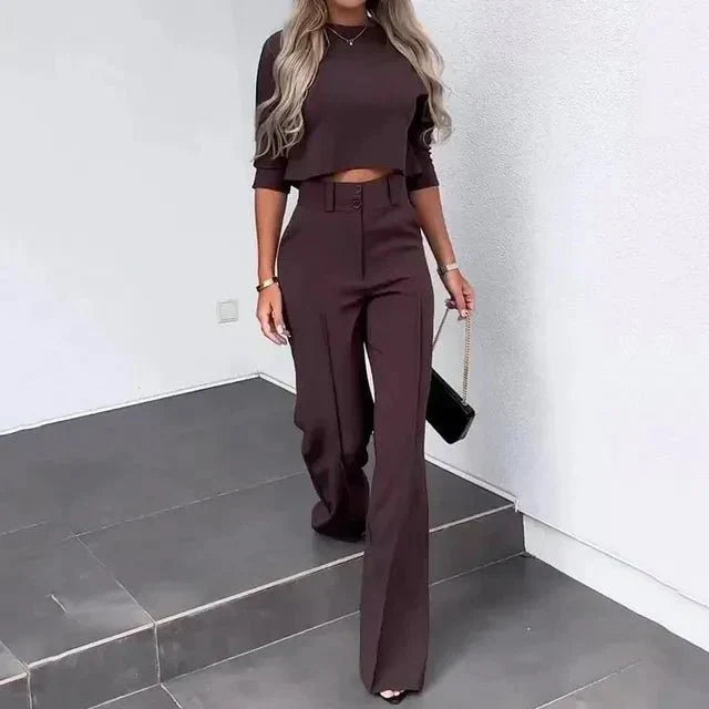 Women's Two Piece Set - Crop Top and Wide Leg High Waist Pants