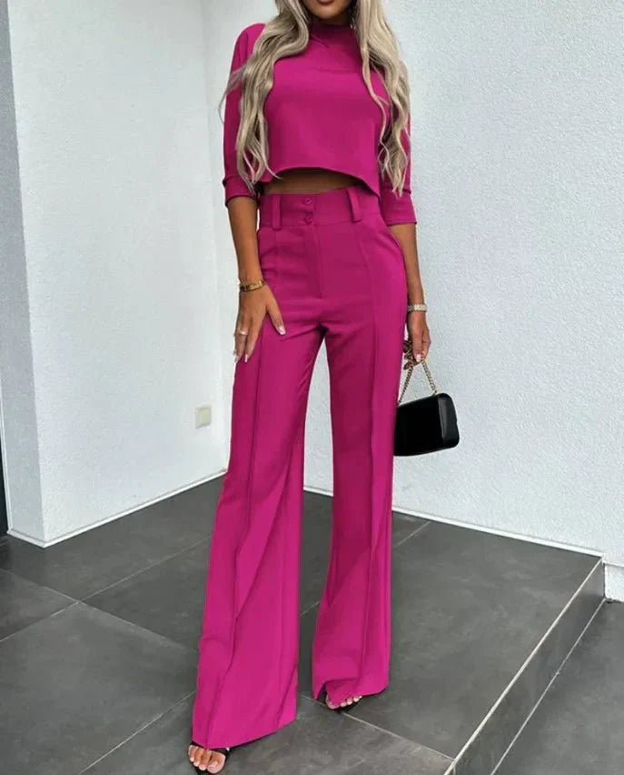 Women's Two Piece Set - Crop Top and Wide Leg High Waist Pants