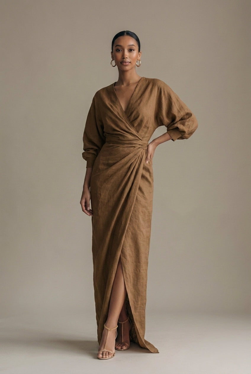 Women's V-Neck Bodycon Maxi Dress - Elegant Fitted Design