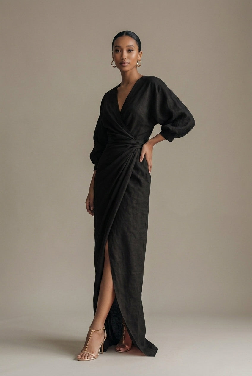 Women's V-Neck Bodycon Maxi Dress - Elegant Fitted Design