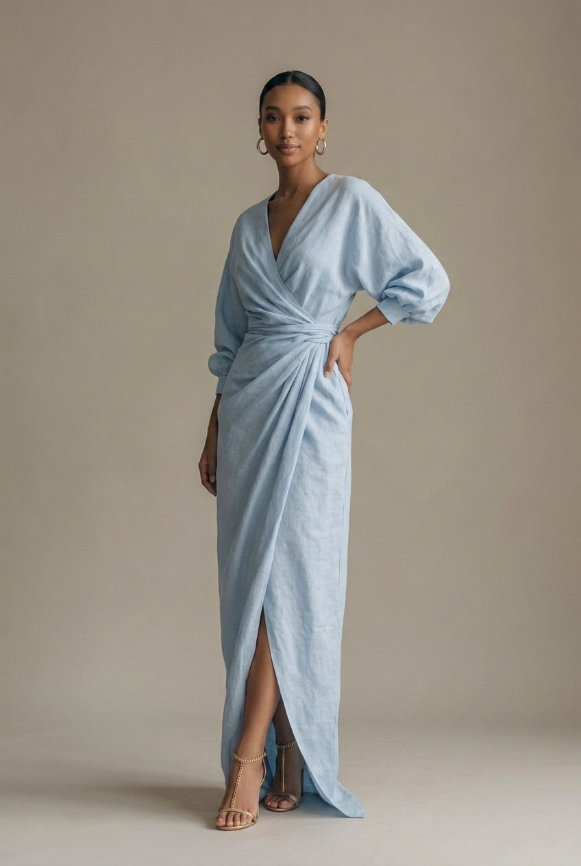 Women's V-Neck Bodycon Maxi Dress - Elegant Fitted Design