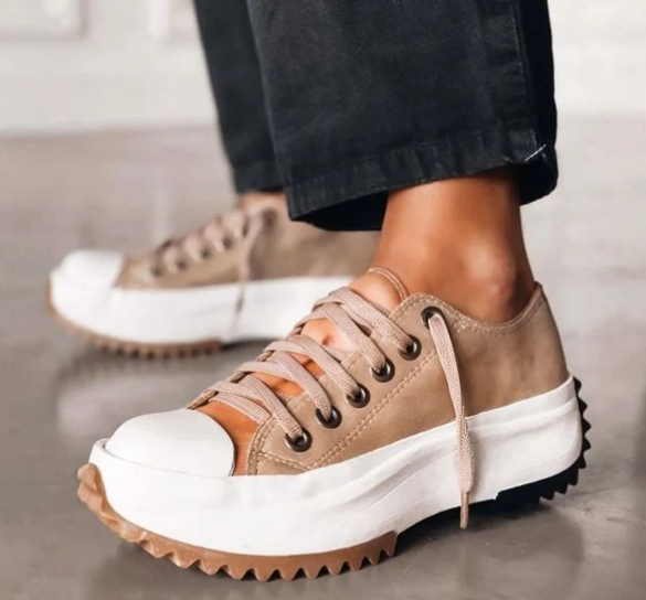 Women's Canvas Platform Sneakers - Lace-Up Lugged Sole